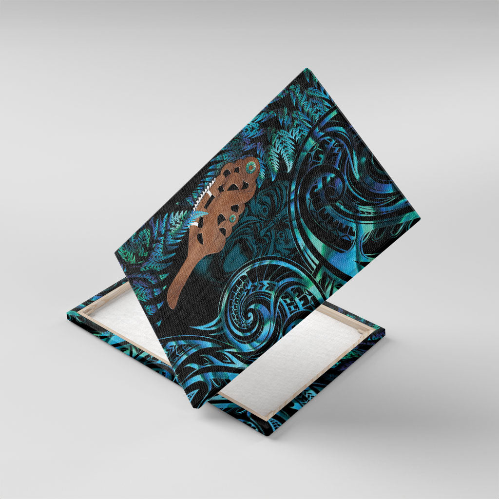 Maripi New Zealand Canvas Wall Art Maori Weapon Paua Shell Haka Fern LT14 With Frame Turquoise - Polynesian Pride