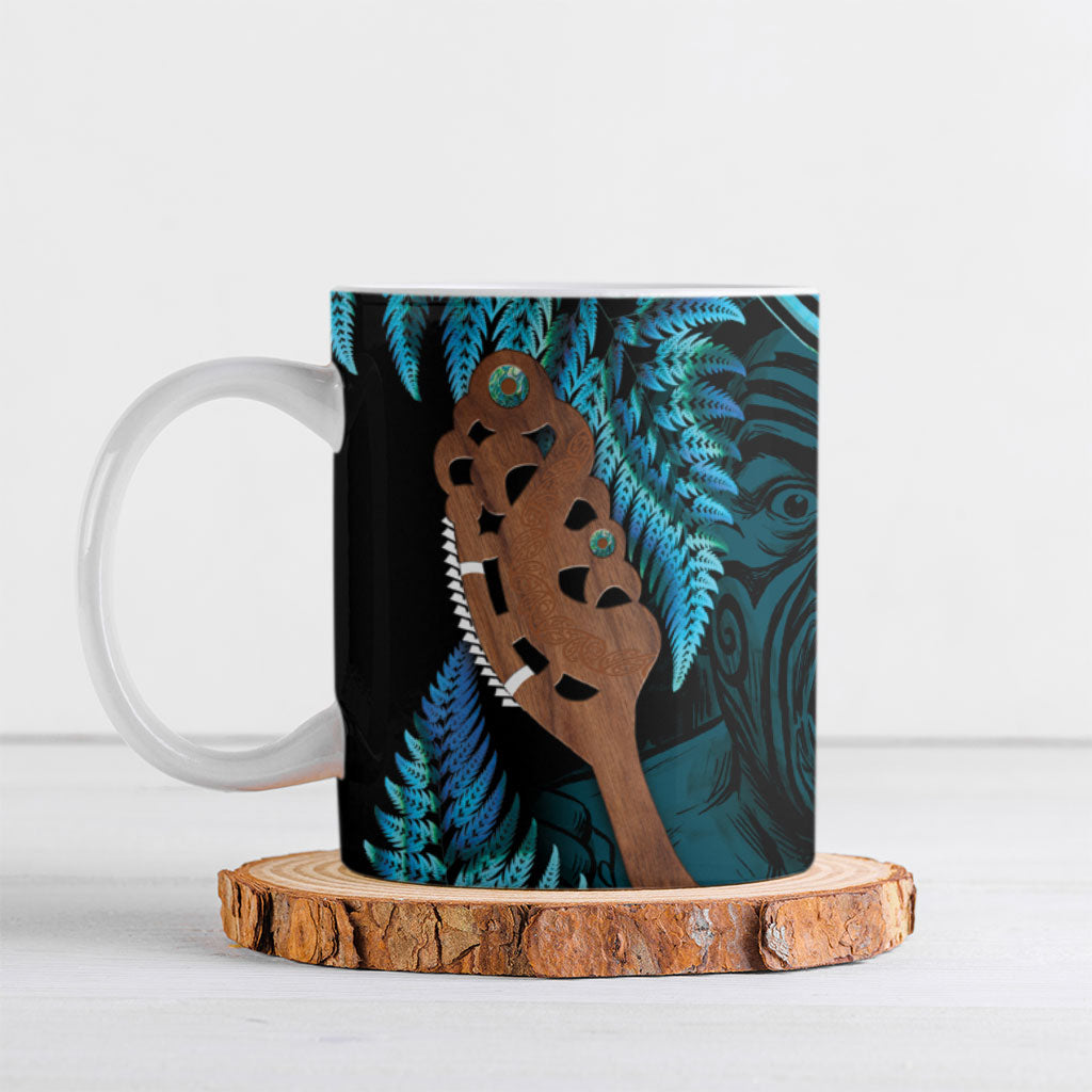 Maripi New Zealand Ceramic Mug Maori Weapon Paua Shell Haka Fern LT14 Turquoise - Polynesian Pride