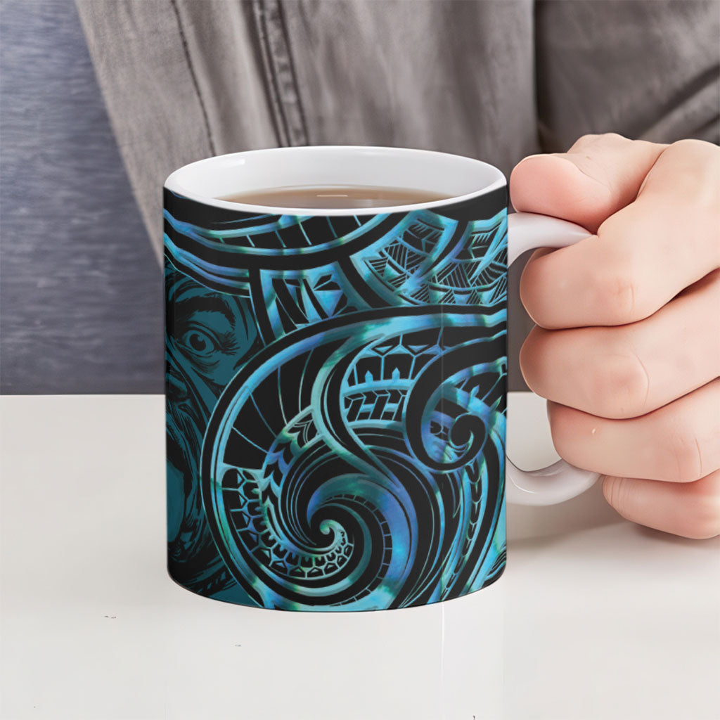 Maripi New Zealand Ceramic Mug Maori Weapon Paua Shell Haka Fern
