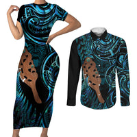 Maripi New Zealand Couples Matching Short Sleeve Bodycon Dress and Long Sleeve Button Shirt Maori Weapon Paua Shell Haka Fern
