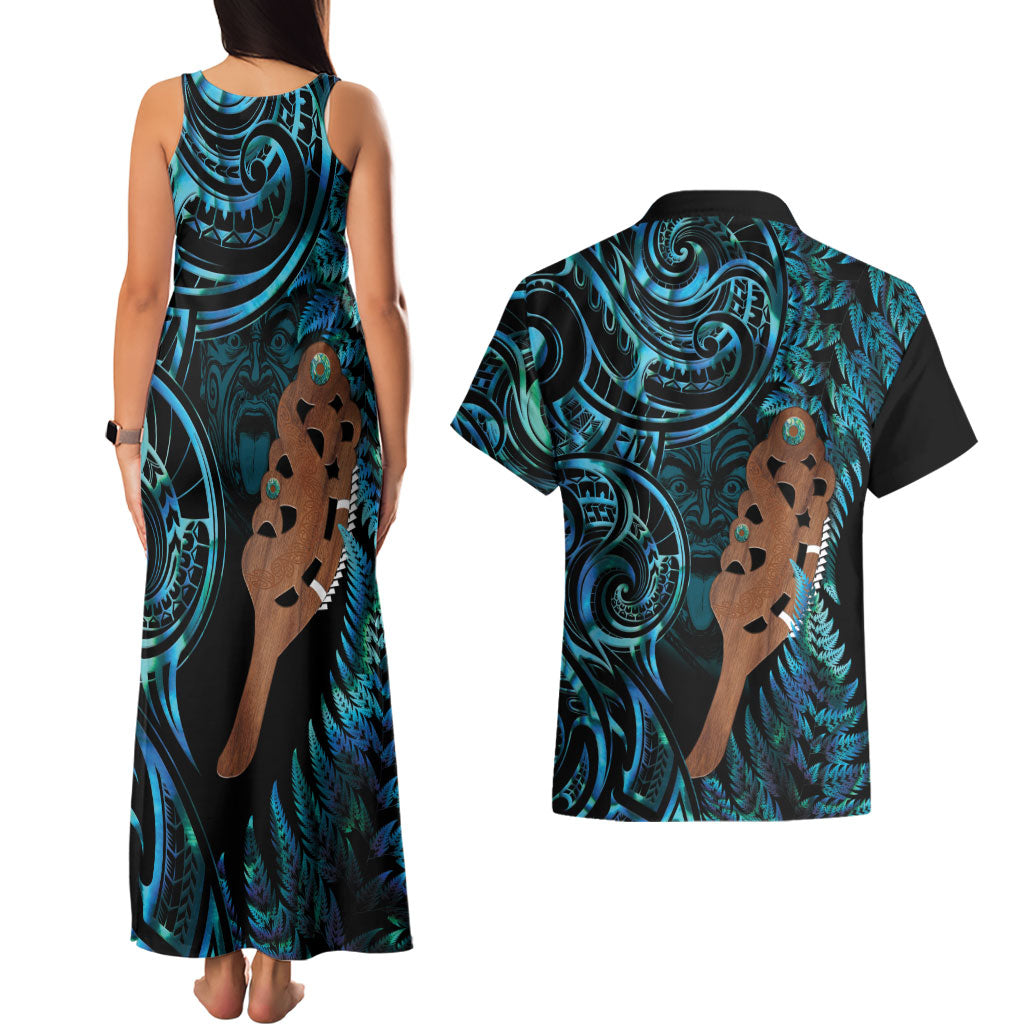 Maripi New Zealand Couples Matching Tank Maxi Dress and Hawaiian Shirt Maori Weapon Paua Shell Haka Fern LT14 - Polynesian Pride