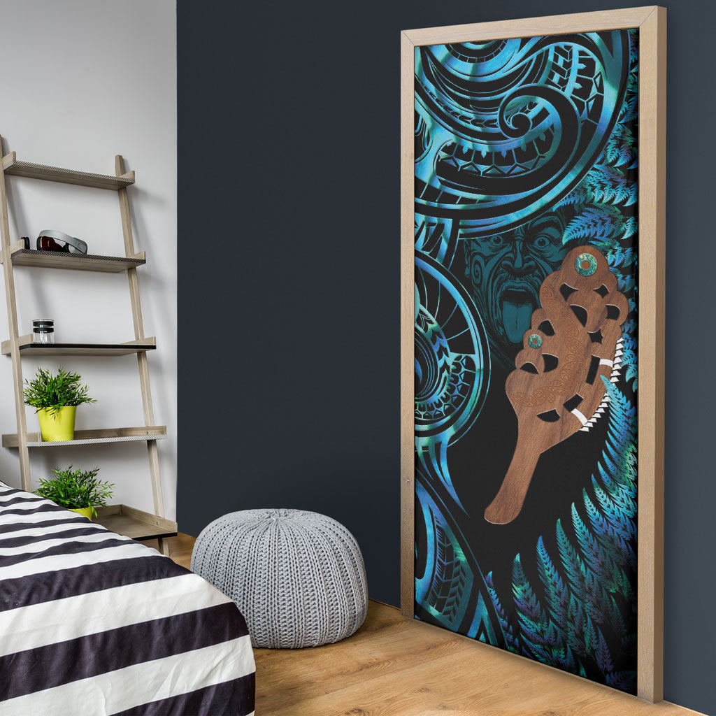 Maripi New Zealand Door Cover Maori Weapon Paua Shell Haka Fern