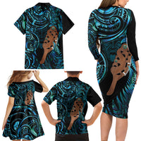 Maripi New Zealand Family Matching Long Sleeve Bodycon Dress and Hawaiian Shirt Maori Weapon Paua Shell Haka Fern LT14 - Polynesian Pride