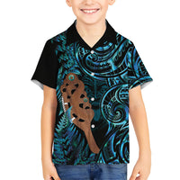 Maripi New Zealand Family Matching Off The Shoulder Long Sleeve Dress and Hawaiian Shirt Maori Weapon Paua Shell Haka Fern LT14 Son's Shirt Turquoise - Polynesian Pride