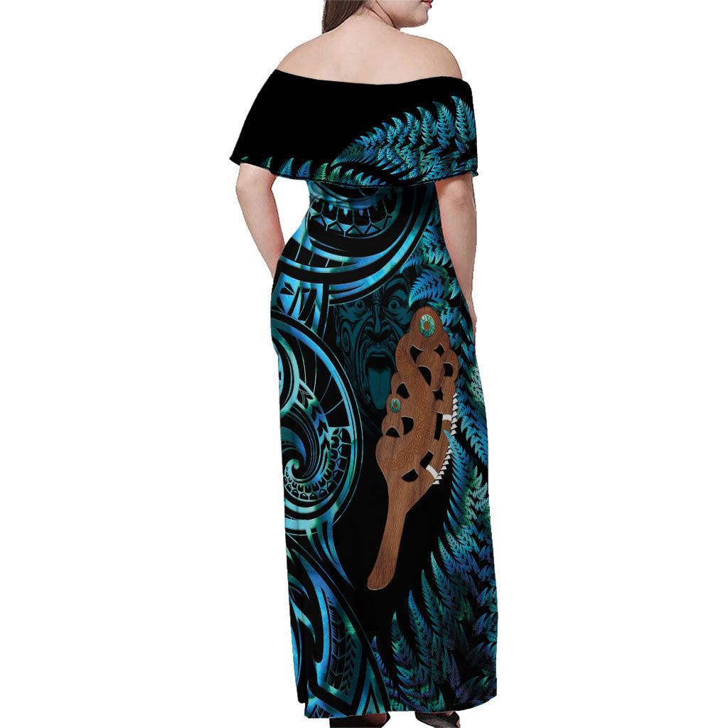 Maripi New Zealand Family Matching Off Shoulder Maxi Dress and Hawaiian Shirt Maori Weapon Paua Shell Haka Fern LT14 - Polynesian Pride