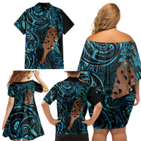 Maripi New Zealand Family Matching Off Shoulder Short Dress and Hawaiian Shirt Maori Weapon Paua Shell Haka Fern LT14 - Polynesian Pride
