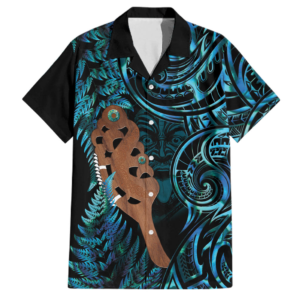 Maripi New Zealand Family Matching Puletasi and Hawaiian Shirt Maori Weapon Paua Shell Haka Fern LT14 Dad's Shirt - Short Sleeve Turquoise - Polynesian Pride