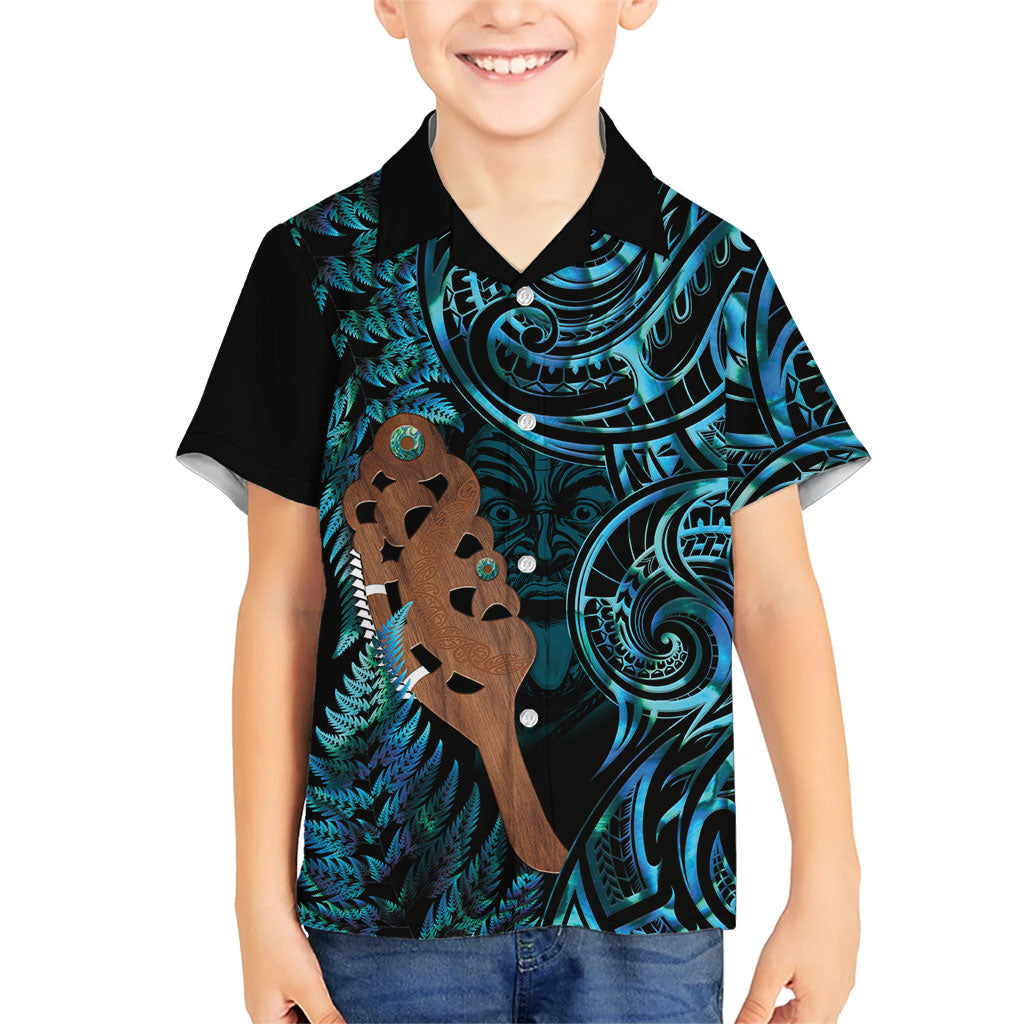Maripi New Zealand Kid Hawaiian Shirt Maori Weapon Paua Shell Haka Fern
