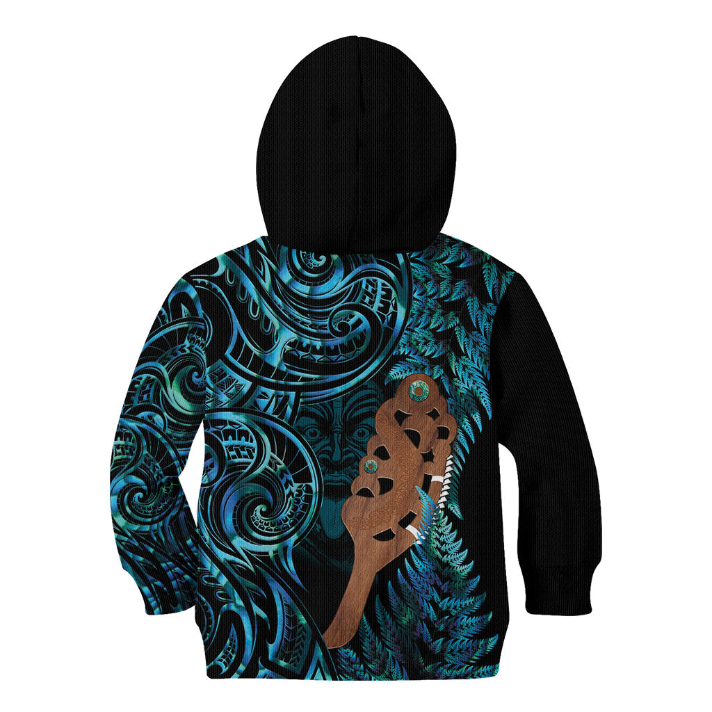 Maripi New Zealand Kid Hoodie Maori Weapon Paua Shell Haka Fern