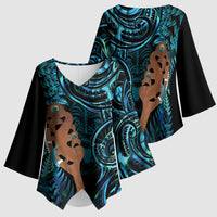 Maripi New Zealand Kimono Sleeve Blouse Maori Weapon Paua Shell Haka Fern LT14 - Polynesian Pride