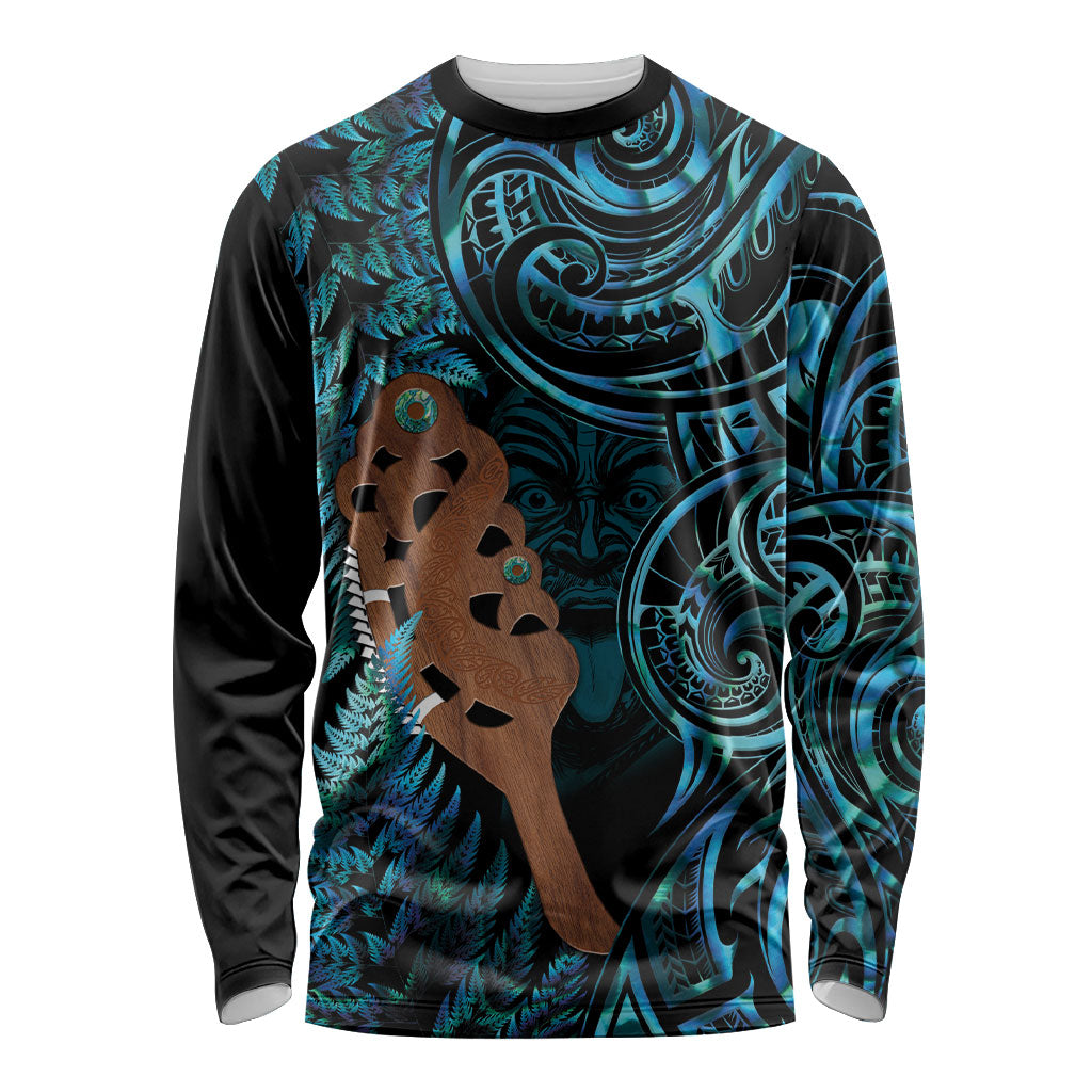 Maripi New Zealand Long Sleeve Shirt Maori Weapon Paua Shell Haka Fern