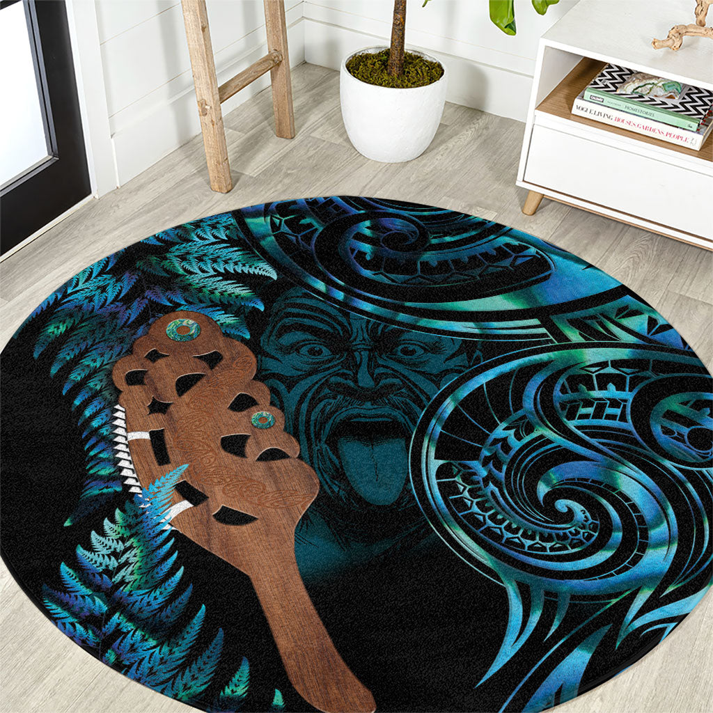 Maripi New Zealand Round Carpet Maori Weapon Paua Shell Haka Fern