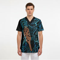 Maripi New Zealand Scrub Top Maori Weapon Paua Shell Haka Fern