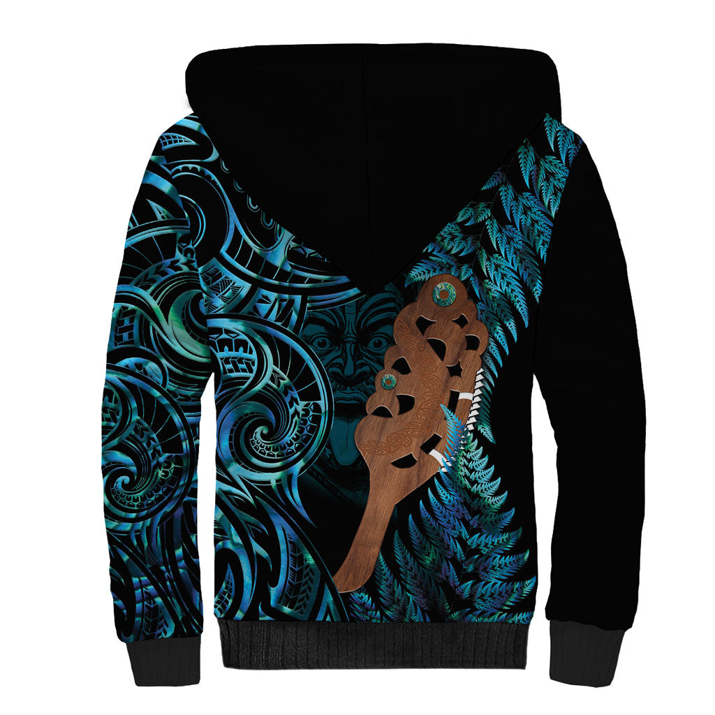 Maripi New Zealand Sherpa Hoodie Maori Weapon Paua Shell Haka Fern