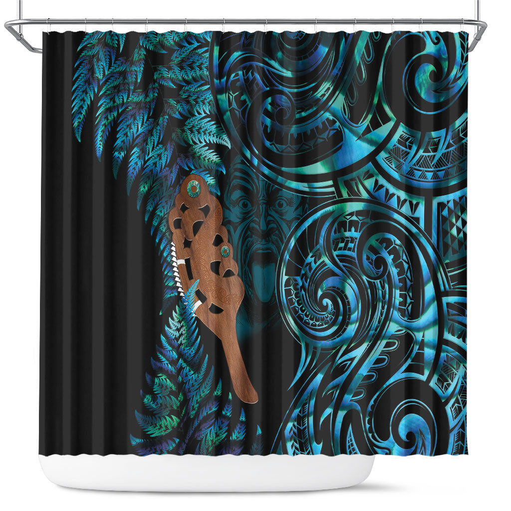 Maripi New Zealand Shower Curtain Maori Weapon Paua Shell Haka Fern
