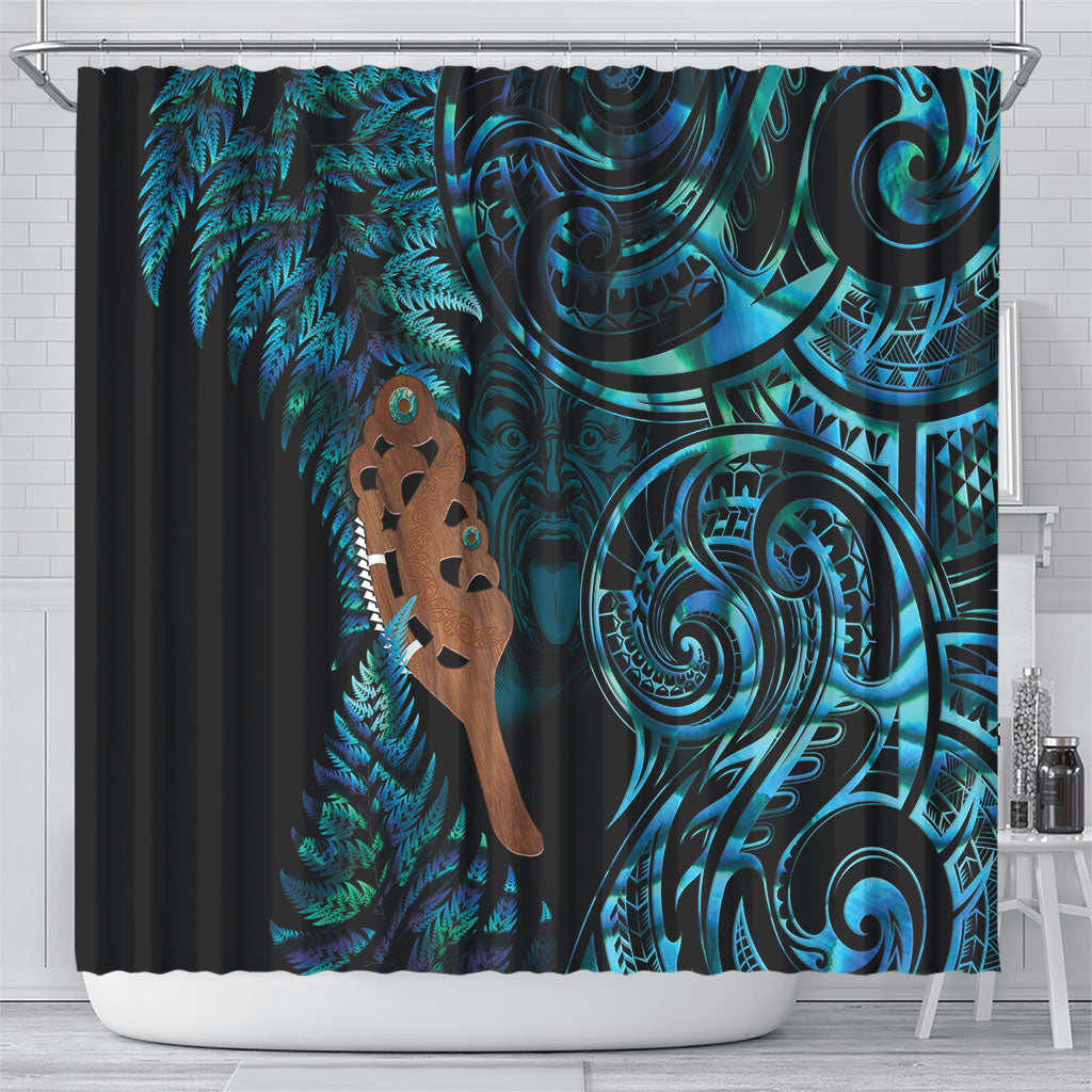 Maripi New Zealand Shower Curtain Maori Weapon Paua Shell Haka Fern
