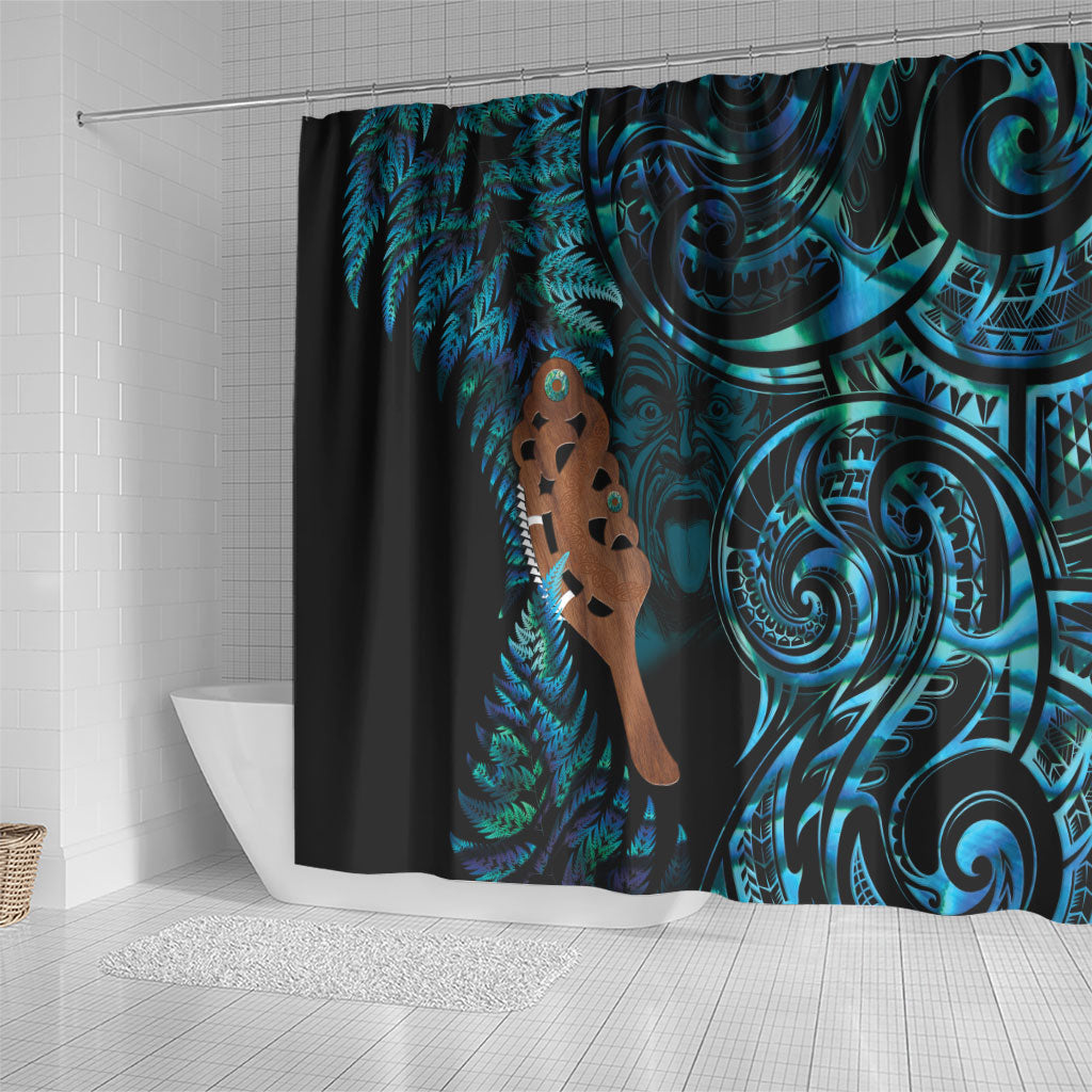 Maripi New Zealand Shower Curtain Maori Weapon Paua Shell Haka Fern