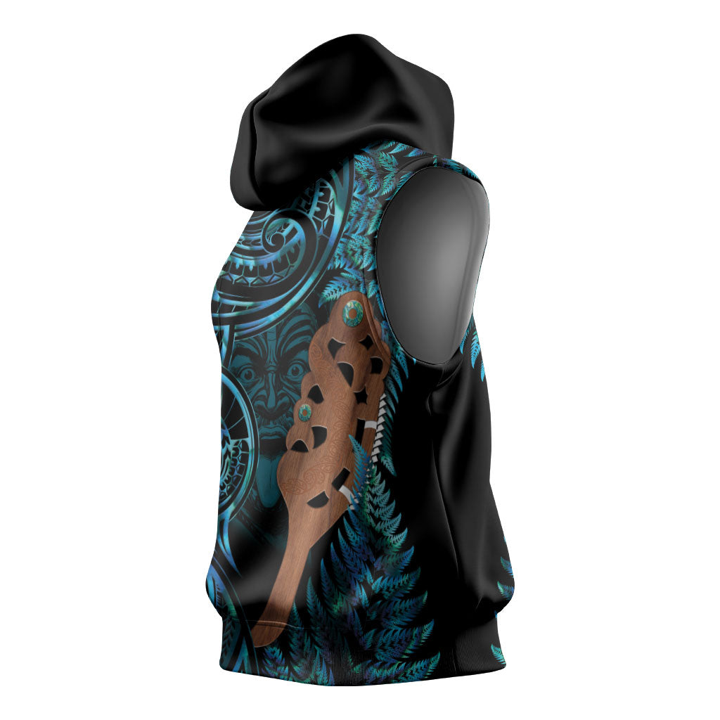 Maripi New Zealand Sleeveless Hoodie Maori Weapon Paua Shell Haka Fern