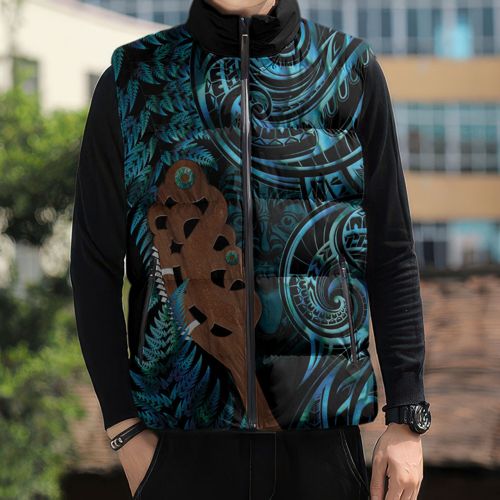 Maripi New Zealand Sleeveless Puffer Jacket Maori Weapon Paua Shell Haka Fern LT14 - Polynesian Pride