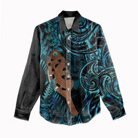Maripi New Zealand Women Casual Shirt Maori Weapon Paua Shell Haka Fern