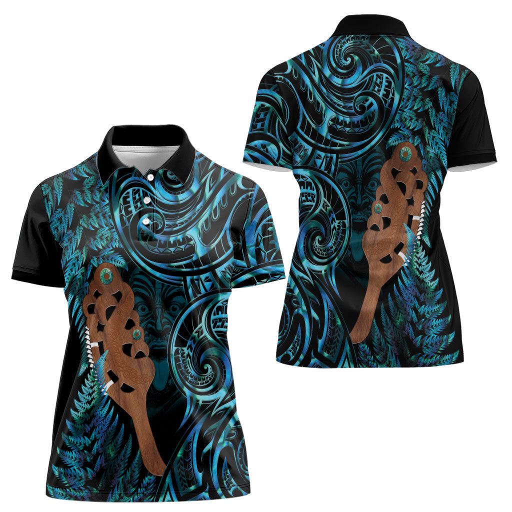 Maripi New Zealand Women Polo Shirt Maori Weapon Paua Shell Haka Fern