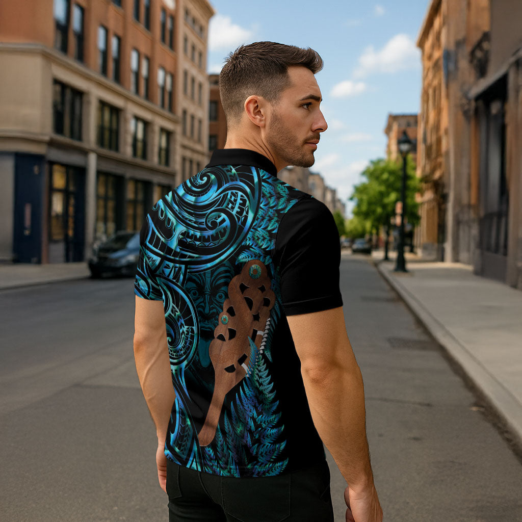 Maripi New Zealand Zipper Polo Shirt Maori Weapon Paua Shell Haka Fern