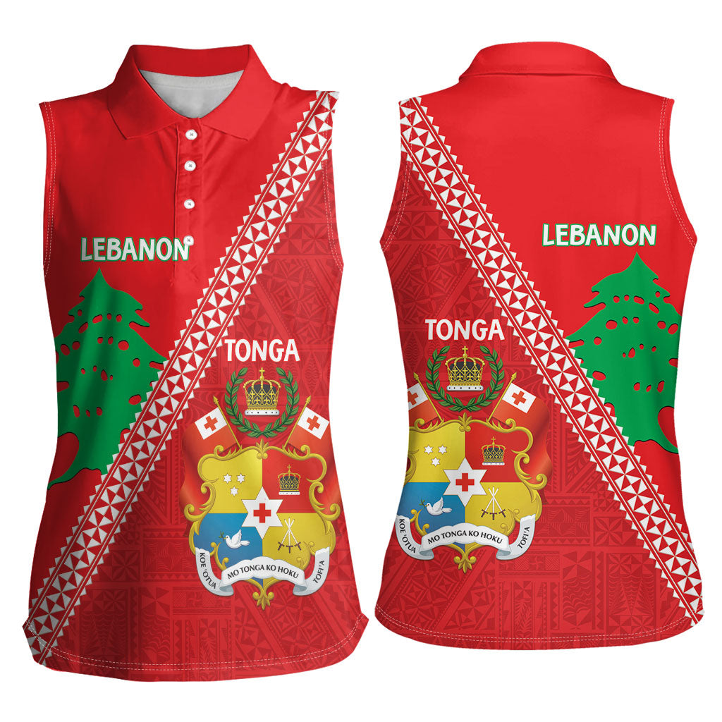 Tonga And Lebanon Women Sleeveless Polo Shirt 2026 Together Half Style LT14 - Polynesian Pride
