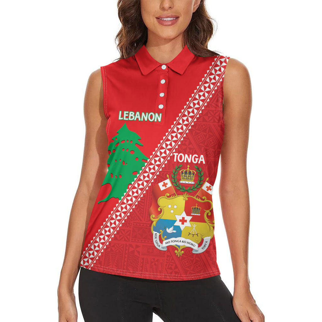 Tonga And Lebanon Women Sleeveless Polo Shirt 2026 Together Half Style LT14 - Polynesian Pride