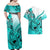 Hawaii Couples Matching Off Shoulder Maxi Dress and Hawaiian Shirt Polynesian Shark Tattoo With Plumeria Turquoise Gradient LT14 - Polynesian Pride