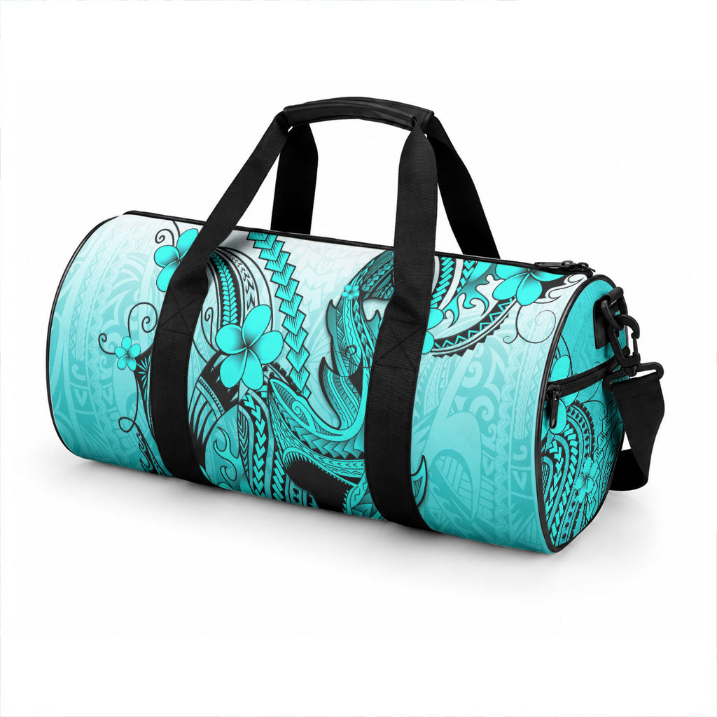 Hawaii Duffle Bag Polynesian Shark Tattoo With Plumeria Turquoise Gradient LT14 - Polynesian Pride