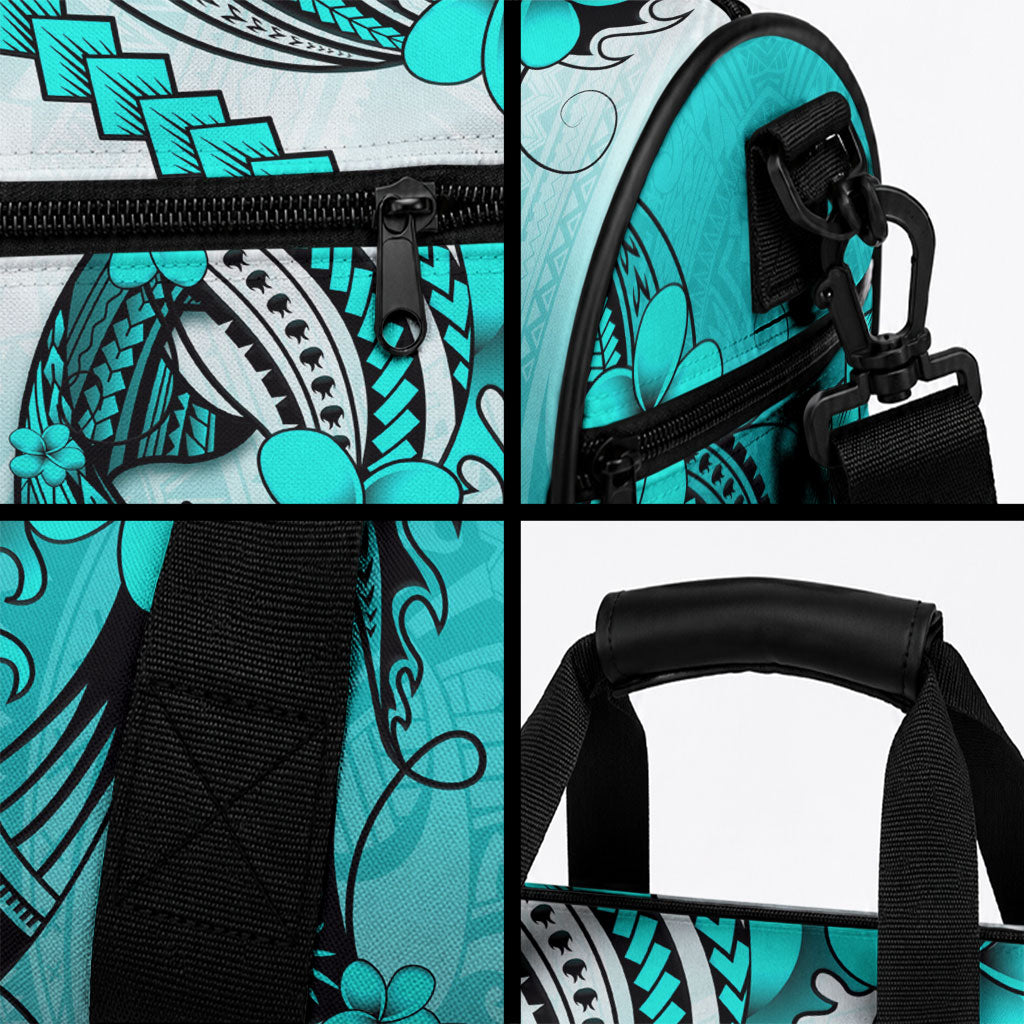 Hawaii Duffle Bag Polynesian Shark Tattoo With Plumeria Turquoise Gradient LT14 - Polynesian Pride