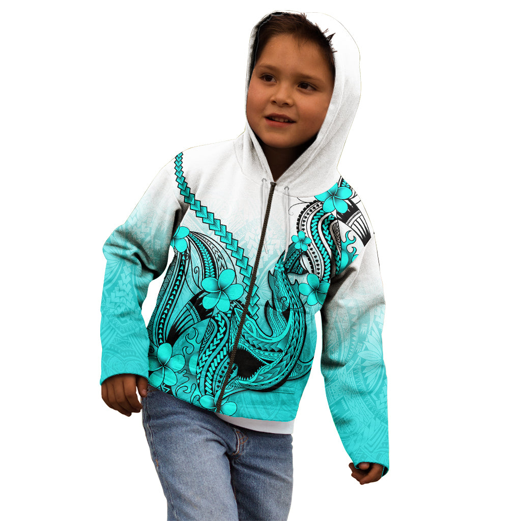 Hawaii Kid Hoodie Polynesian Shark Tattoo With Plumeria Turquoise Gradient LT14 - Polynesian Pride