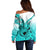 Hawaii Off Shoulder Sweater Polynesian Shark Tattoo With Plumeria Turquoise Gradient LT14 - Polynesian Pride