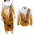 Hawaii Couples Matching Long Sleeve Bodycon Dress and Long Sleeve Button Shirts Polynesian Shark Tattoo With Plumeria Orange Gradient LT14 Orange - Polynesian Pride