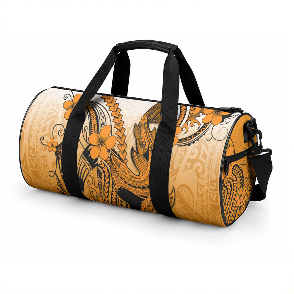 Hawaii Duffle Bag Polynesian Shark Tattoo With Plumeria Orange Gradient