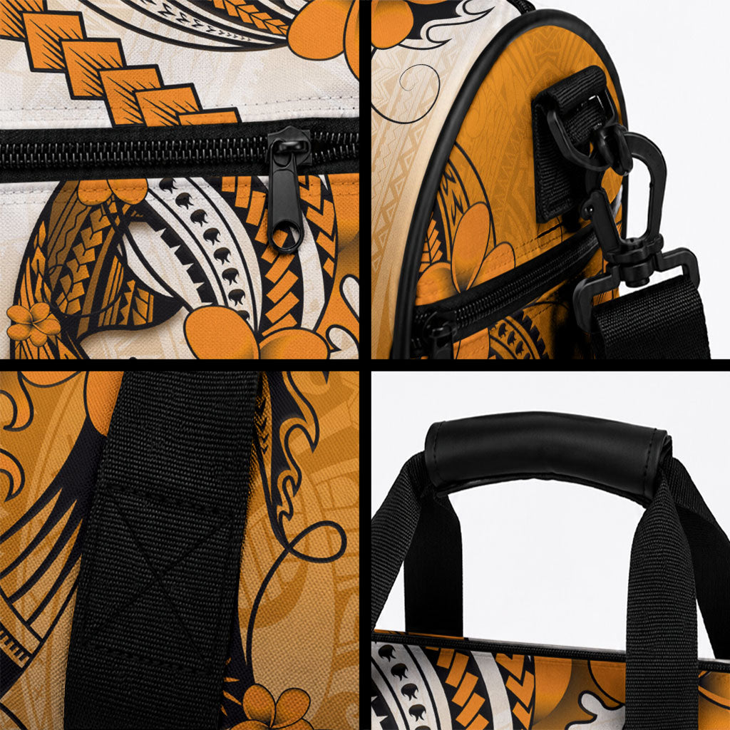 Hawaii Duffle Bag Polynesian Shark Tattoo With Plumeria Orange Gradient