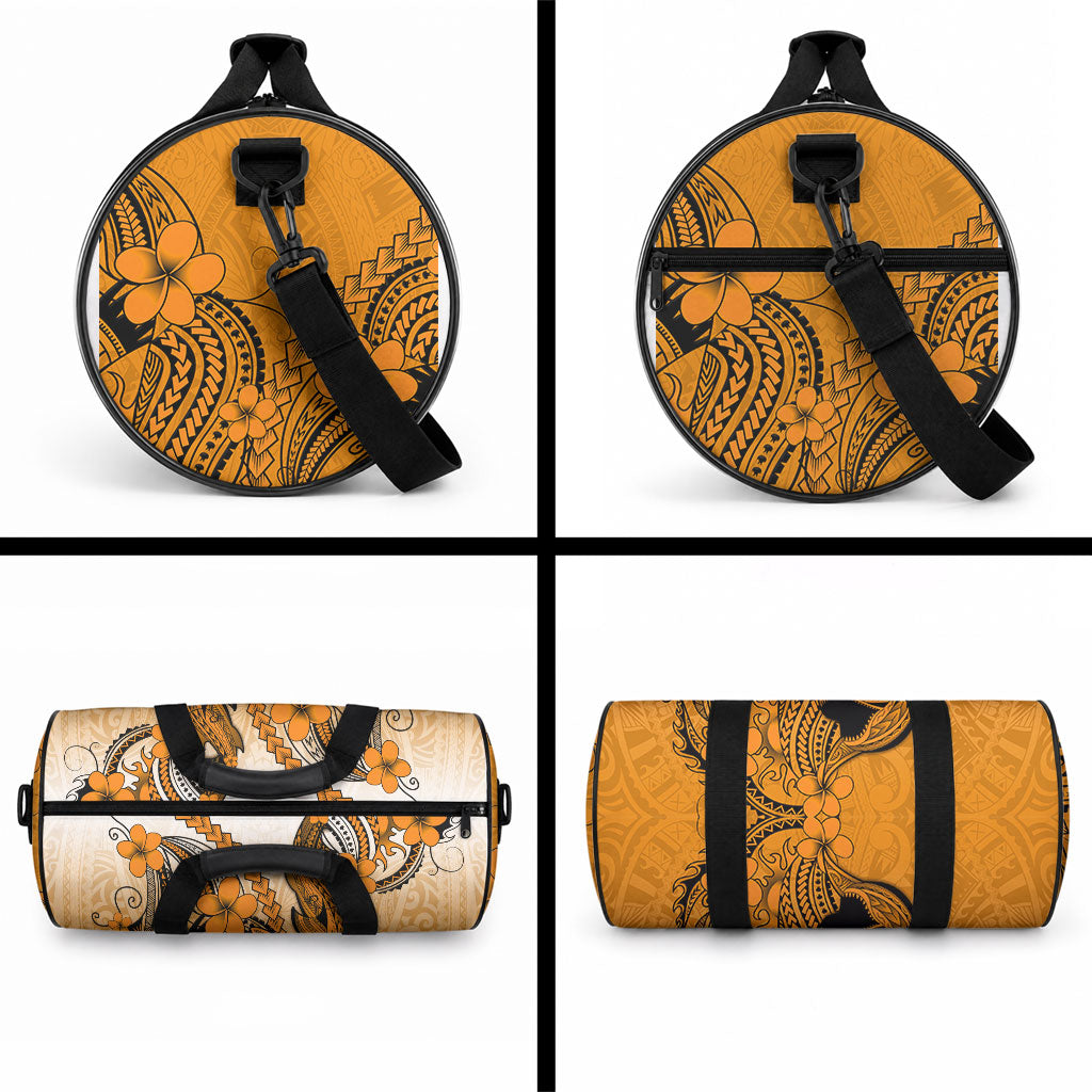 Hawaii Duffle Bag Polynesian Shark Tattoo With Plumeria Orange Gradient
