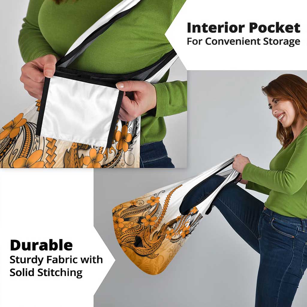 Orange Gradient Hawaii Grocery Bag Polynesian Shark Tattoo With Plumeria