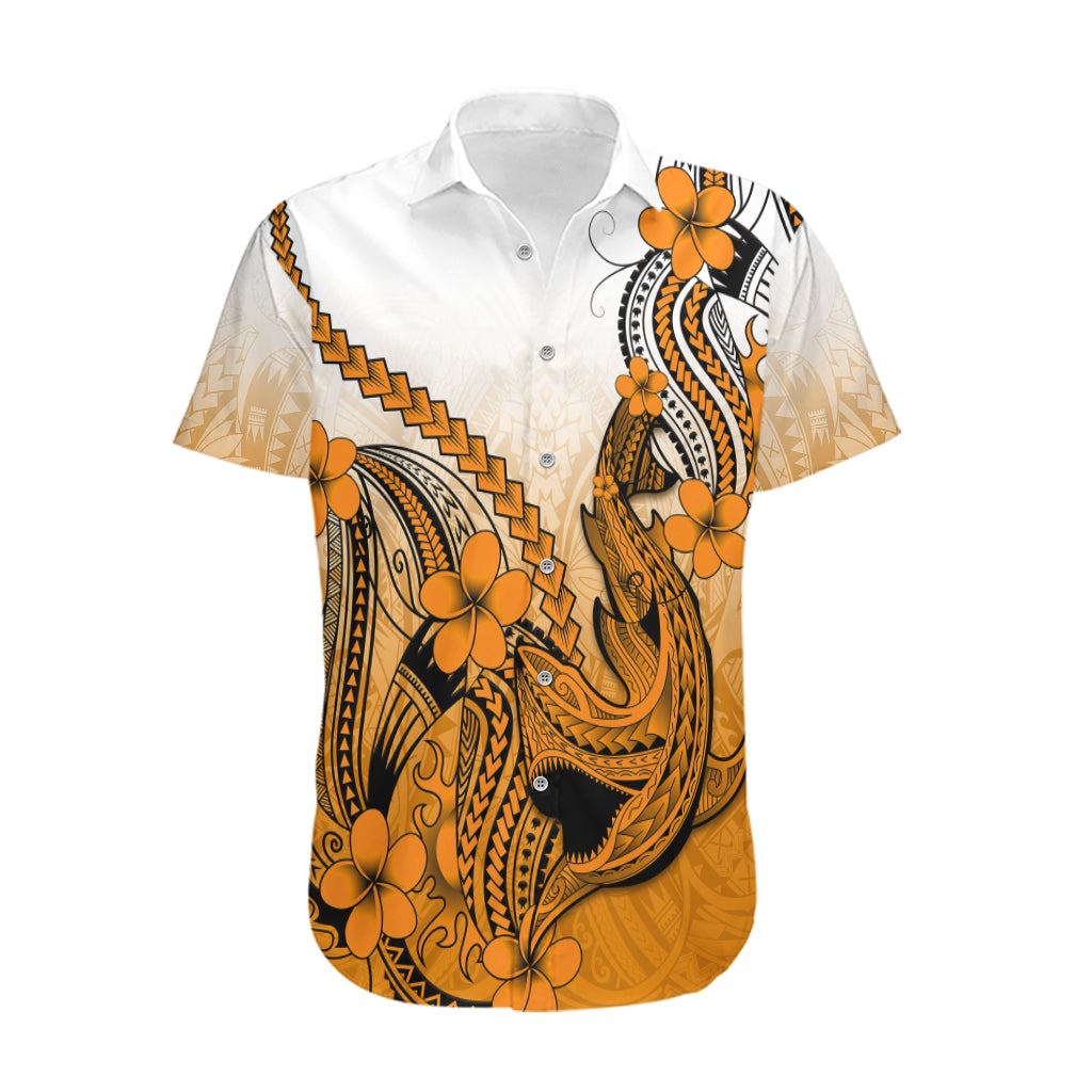 Hawaii Hawaiian Shirt Polynesian Shark Tattoo With Plumeria Orange Gradient LT14 Orange - Polynesian Pride