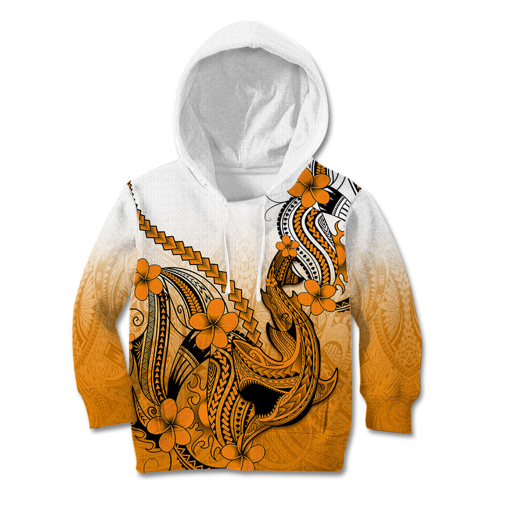 Hawaii Kid Hoodie Polynesian Shark Tattoo With Plumeria Orange Gradient LT14 Orange - Polynesian Pride