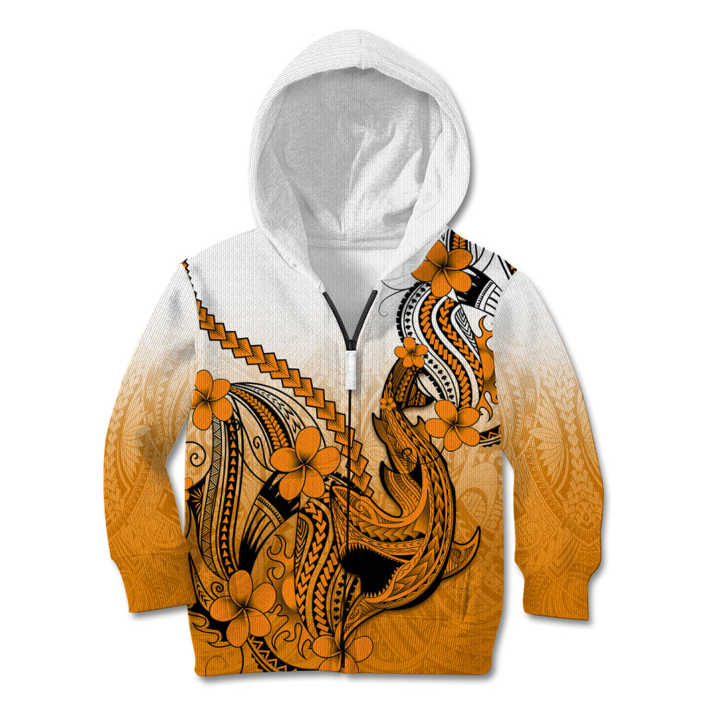 Hawaii Kid Hoodie Polynesian Shark Tattoo With Plumeria Orange Gradient LT14 - Polynesian Pride