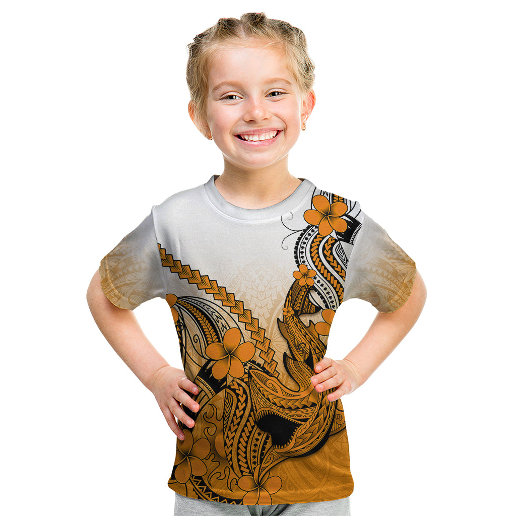 Hawaii Kid T Shirt Polynesian Shark Tattoo With Plumeria Orange Gradient LT14 Orange - Polynesian Pride