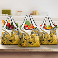 Gold Gradient Hawaii Grocery Bag Polynesian Shark Tattoo With Plumeria