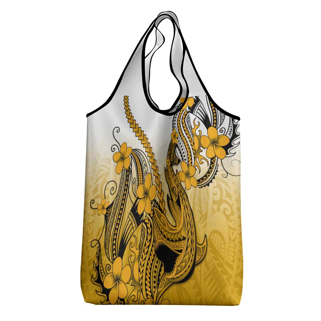 Gold Gradient Hawaii Grocery Bag Polynesian Shark Tattoo With Plumeria