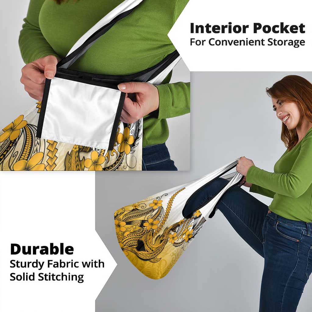 Gold Gradient Hawaii Grocery Bag Polynesian Shark Tattoo With Plumeria