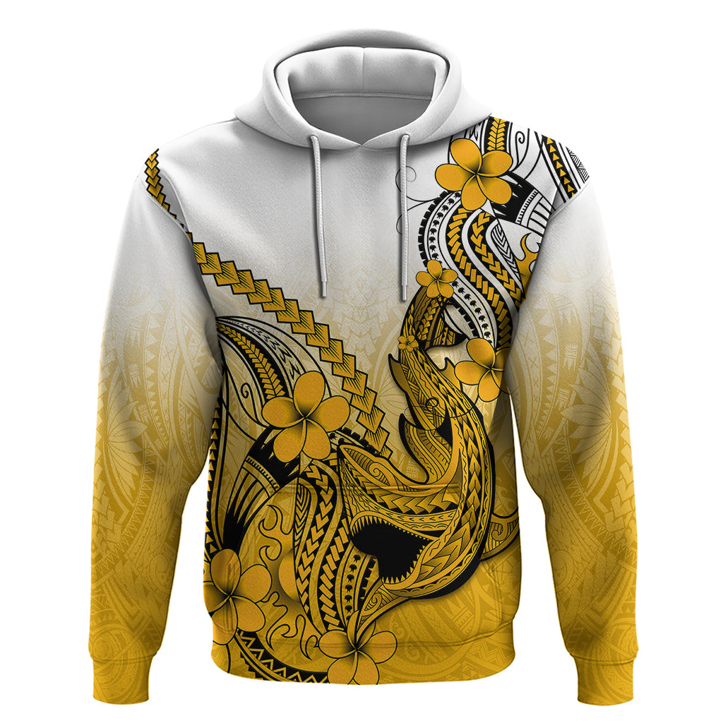 Hawaii Hoodie Polynesian Shark Tattoo With Plumeria Gold Gradient LT14 Pullover Hoodie Gold - Polynesian Pride