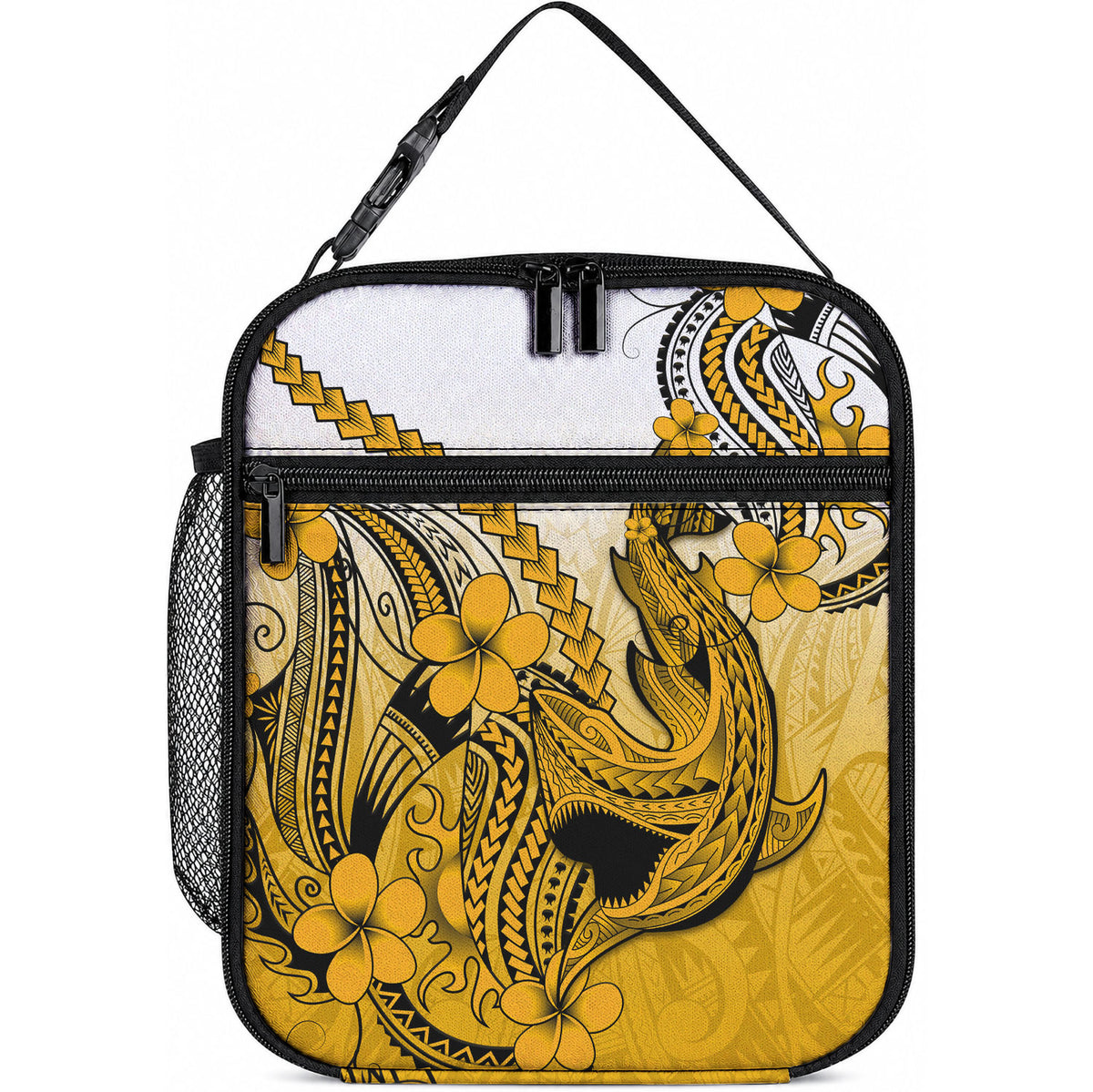Hawaii Lunch Bag Polynesian Shark Tattoo With Plumeria Gold Gradient
