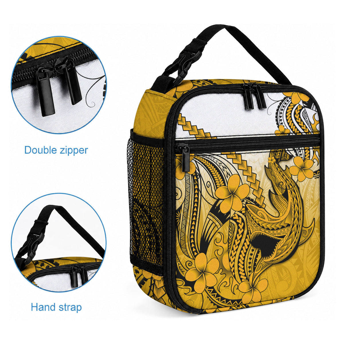 Hawaii Lunch Bag Polynesian Shark Tattoo With Plumeria Gold Gradient
