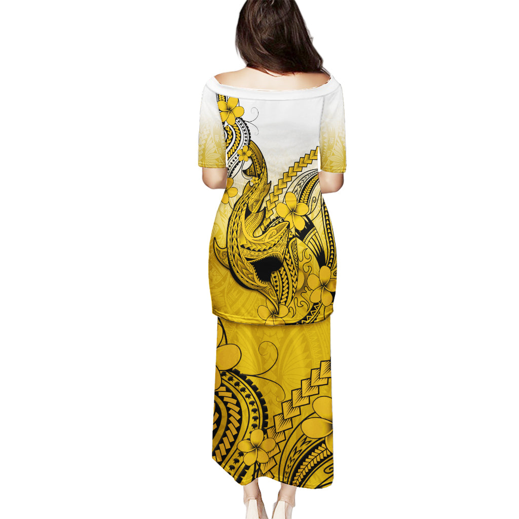 Hawaii Puletasi Polynesian Shark Tattoo With Plumeria Gold Gradient LT14 - Polynesian Pride