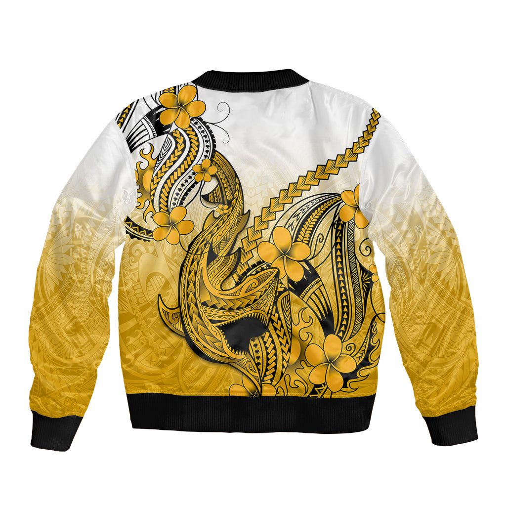 Hawaii Sleeve Zip Bomber Jacket Polynesian Shark Tattoo With Plumeria Gold Gradient LT14 - Polynesian Pride